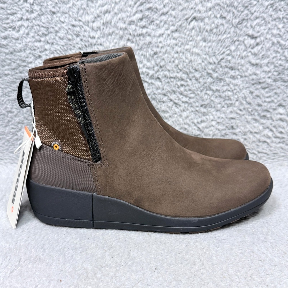 Bogs Vista‎ Rugged Zip Womens Size 7 Ankle Boots Brown Leather Waterproof
